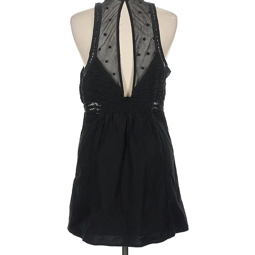 Free People Valencia Mini Dress featuring a black lace high neck and sheer dot - Picture 6 of 6